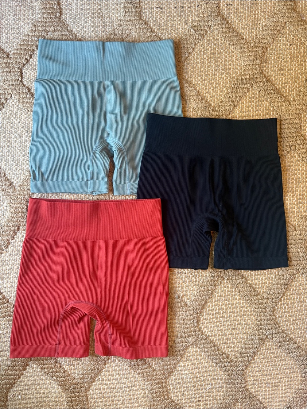 Ribbed Biker Shorts - Blue, Black & Rust